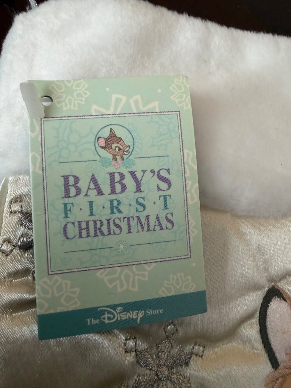 1998 Disney Bambi Baby’s First Christmas Stocking Cream Satin NEW w/Original Tag - Picture 6 of 9